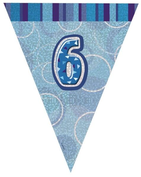 Glitz Birthday 6th Bunting Blue Silver