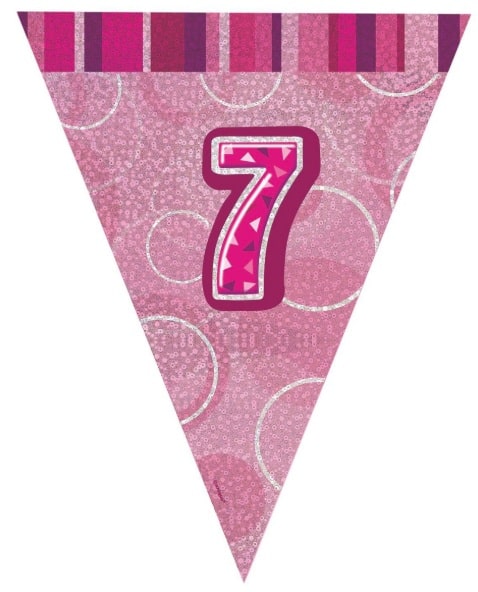 Glitz Birthday 7th Bunting Pink Silver