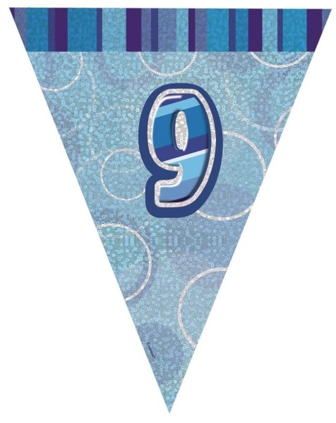 Glitz Birthday 9th Bunting Blue Silver