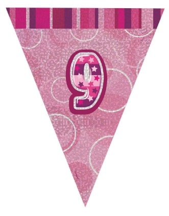 Glitz Birthday 9th Bunting Pink Silver
