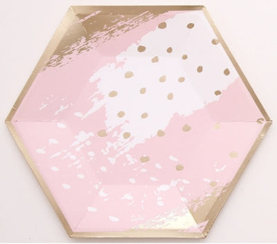 Gold And Pink Hexagonal Shaped Paper Plates 7in (12)