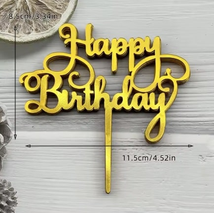 Floral Silver Happy Birthday Acrylic Cake Topper