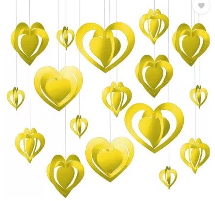 Gold Heart Hanging Decorations 14cm, 23cm, 29cm (11pk)