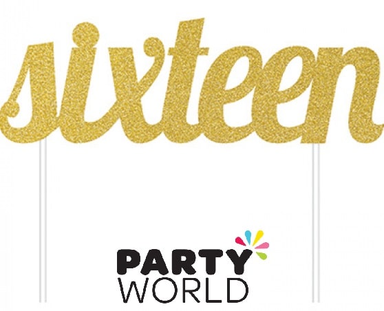 Gold Sixteen Glittered Party Cake Topper
