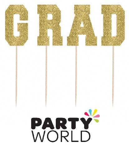 Grad Gold Glittered Cardboard Picks (4)