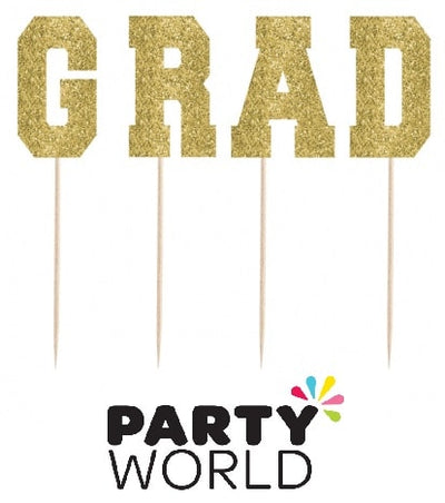 Grad Gold Glittered Cardboard Picks (4)
