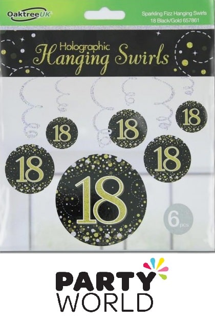 Happy 18th Birthday Holographic Hanging Swirl Decorations (6pcs)