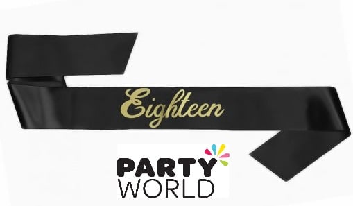 Happy 18th Birthday Queen Sash - Glittery Black & Gold