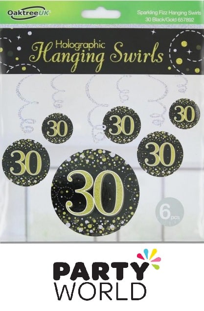 Happy 30th Birthday Holographic Hanging Swirl Decorations (6pcs)