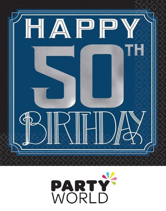 Happy 50th Birthday Blue and Silver Beverage Napkins (16)