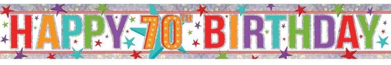 Happy 70th Birthday Holographic Foil Party Banner