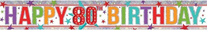 Happy 80th Birthday Holographic Foil Party Banner