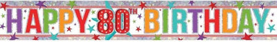 Happy 80th Birthday Holographic Foil Party Banner