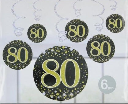 Happy 80th Birthday Hanging Swirls Sparkling Celebration