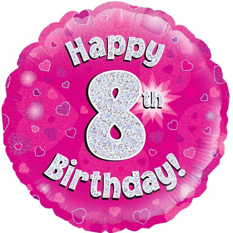 Happy 8th Birthday Pink Holographic Foil Balloon