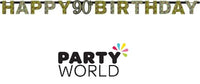 Close-up of the large prismatic letters on the 90th birthday letter banner