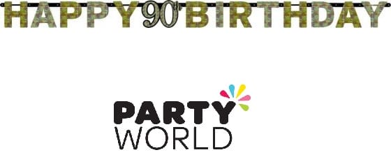 Close-up of the large prismatic letters on the 90th birthday letter banner