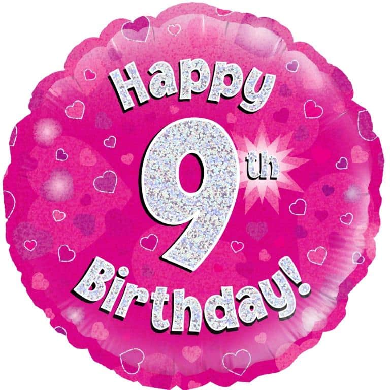 Happy 9th Birthday Pink Holographic Foil Balloon