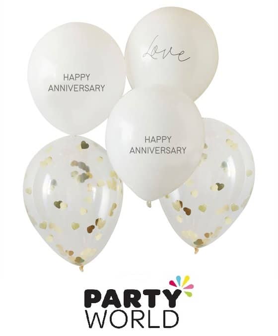 50th Anniversary Gold And White Latex Balloons 30cm