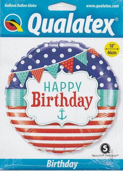 Happy Birthday Nautical Party Foil Balloon 45cm