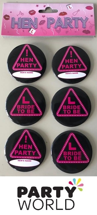 Hens Party Button Badges 1x Bride To Be & 5x Hen Party