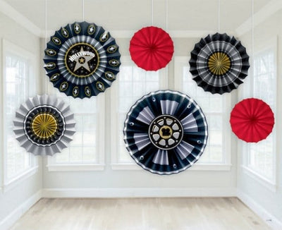 Hollywood Movie Party Assorted Paper Fan Decorations (6pcs)