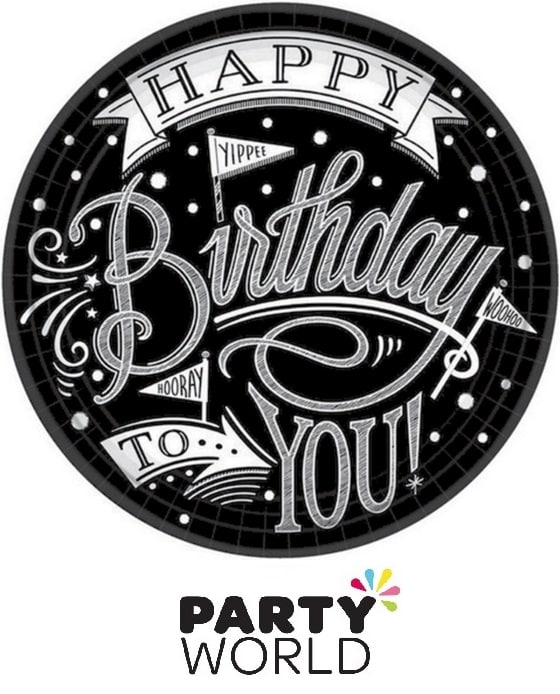 Hooray, It's Your Birthday Black And White 10.5in Paper Plates (18pk)