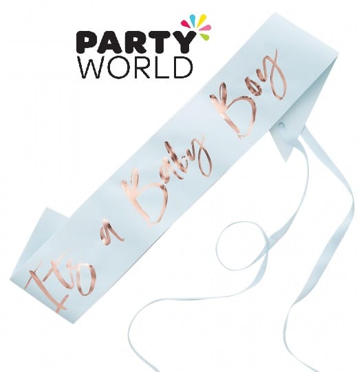 Its A Baby Boy Rose Gold Foiled Blue Sash