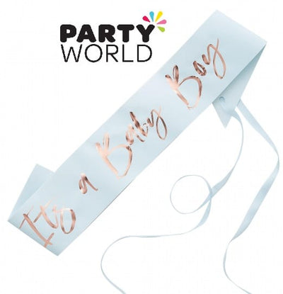 Its A Baby Boy Rose Gold Foiled Blue Sash