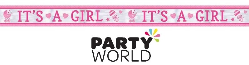 Its A Girl Baby Shower Pink Foil Banner 1.5m x 15.5 cm