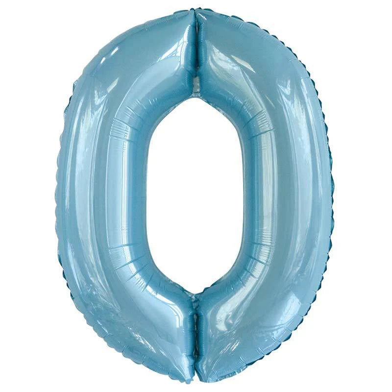 Giant Powder Blue Foil Number Balloon - 0 (Approx. 86cm)