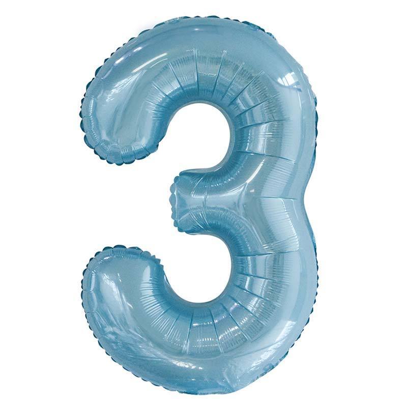 Giant Powder Blue Foil Number Balloon - 3  (Approx. 86cm)