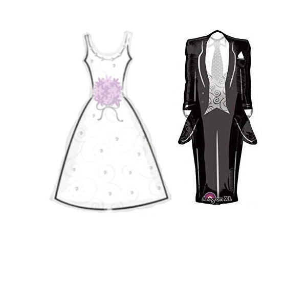 Large Bridal Dress & Groom Suit 36" Foil Balloons (2)