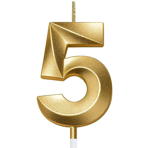 Candle Number 5 Metallic Gold