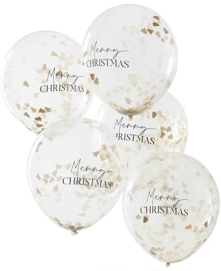 Merry Christmas Gold Confetti Tree Filled Latex Balloons (5pk)