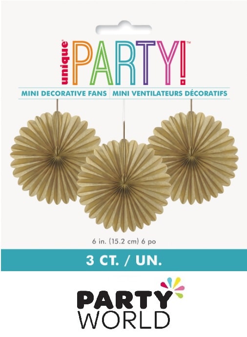 Mini Tissue Paper Party Fans - Gold (3)
