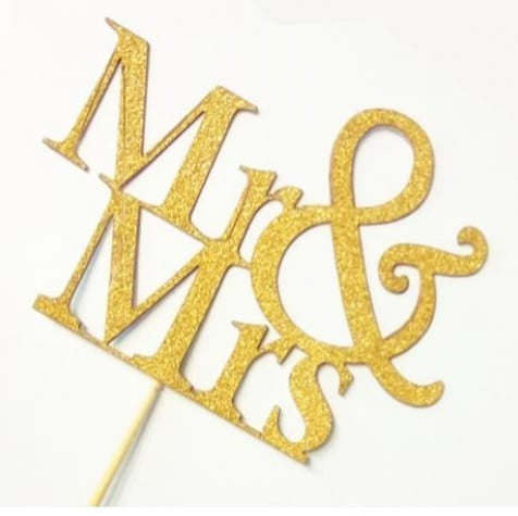 Mr &amp; Mrs Gold Wedding Cake Topper