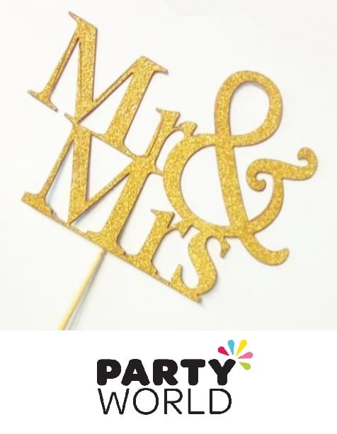 Mr and Mrs Gold Glitter Picks (5pk)