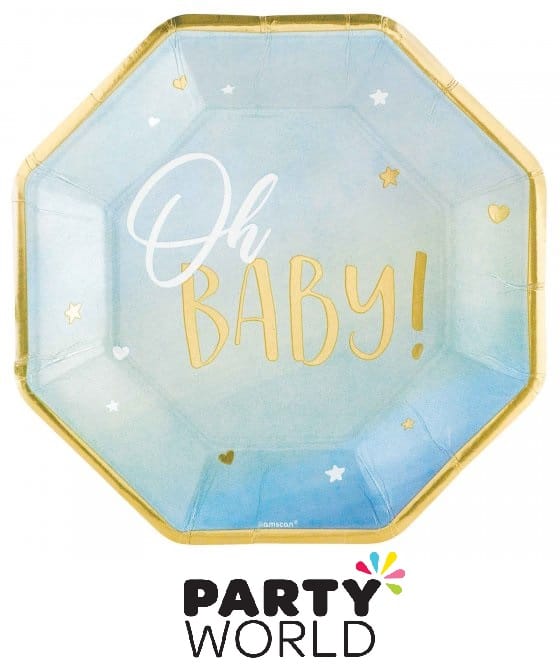 Oh Baby Boy Blue And Gold 26cm Shaped Plates (8)