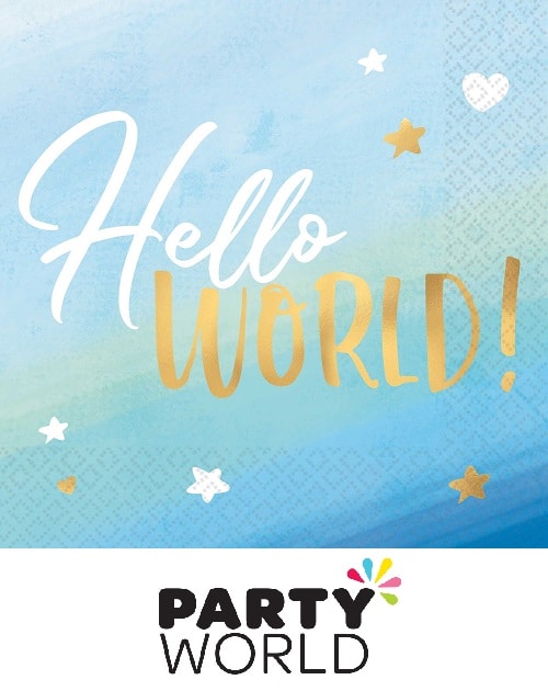 Baby Boy Lunch Napkins Hello World Hot Stamped (16)