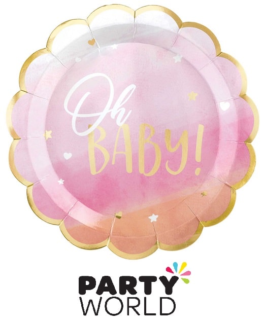 Oh Baby Girl Pink And Gold 26cm Shaped Plates (8)