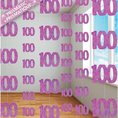 Glitz Birthday 100th String Decoration Pink