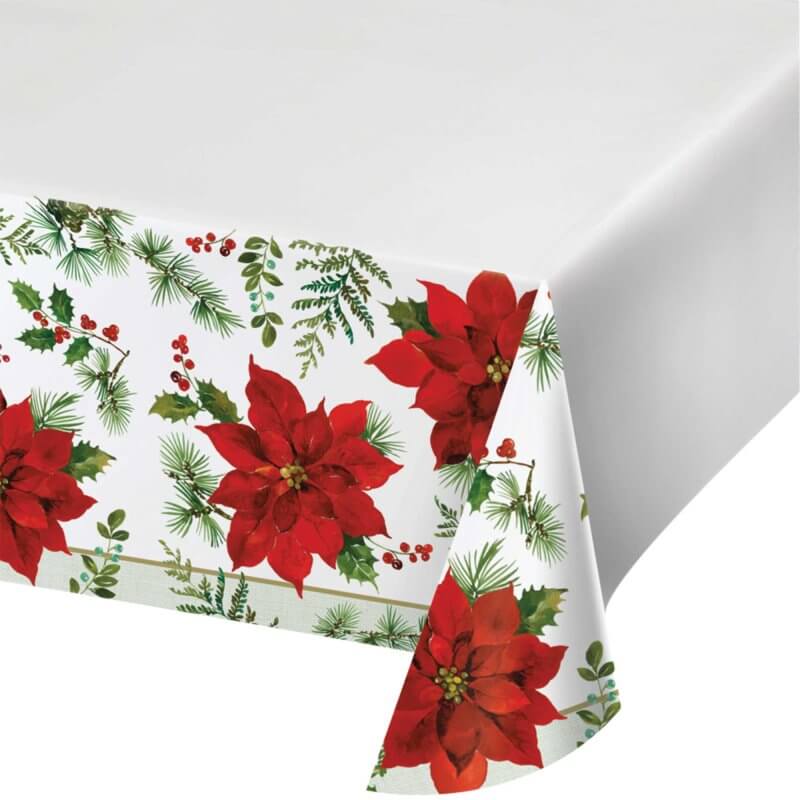 Christmas Posh Poinsettia Border Print Paper Tablecover