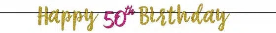 Pink And Gold Happy 50th Birthday Banner