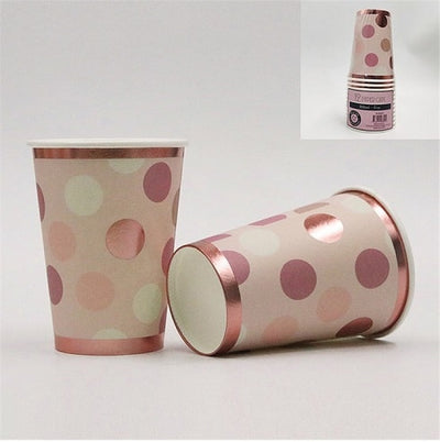 Pink And Rose Gold Foil Dots 9oz Paper Cups (12)