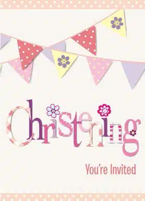 Pink Bunting Christening Invitations (8)