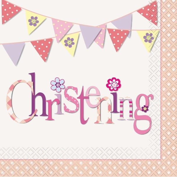 Pink Bunting Christening Luncheon Napkins (16)