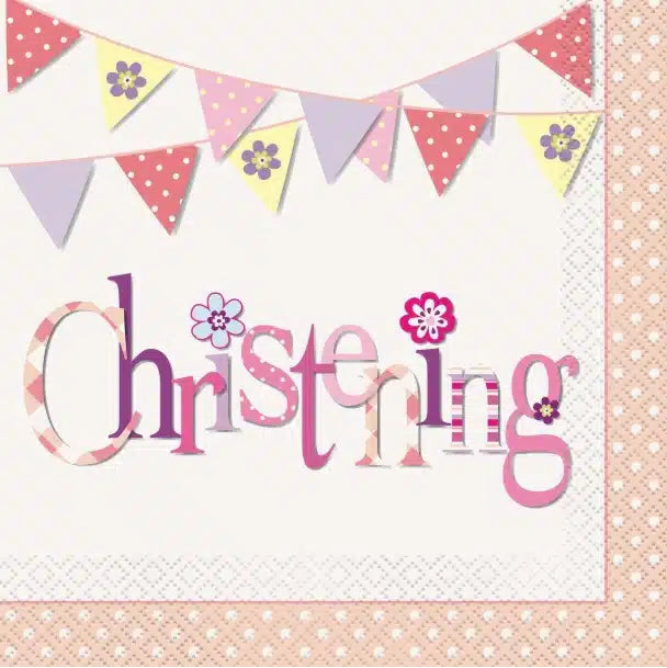 Pink Bunting Christening Luncheon Napkins (16)