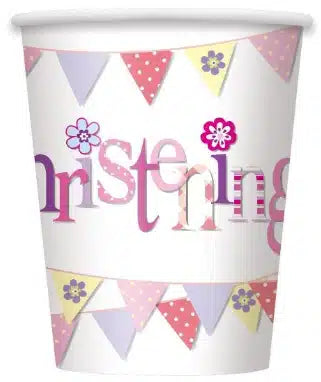 Pink Bunting Christening Paper Cups (8)