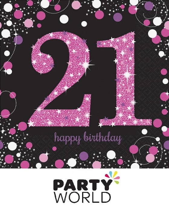21st Pink Celebration Napkins 16pk